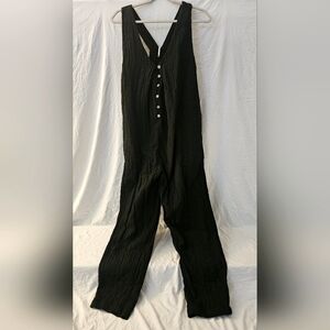 FREE PEOPLE Black Button-Front Jumpsuit